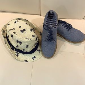H&M boys beach hat and Blue Dress up Shoes